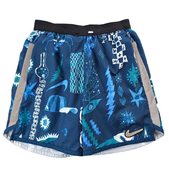 Nike Dri Fit Men's Wild Run Flex Stride Running Shorts Blue Allover Print sz S - Picture 1 of 14